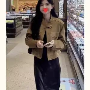 여성 빈티지 쇼트 코트 재킷 올가을 트렌치 자켓 가죽 무스탕 세무 ST3