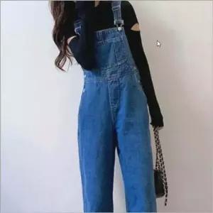 데님통바지 점프수트 데님 여자 꾸안꾸 멜빵바지 오버롤 청 일자핏