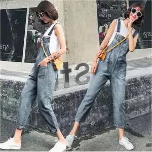 청 오버롤즈 점프수트 여자 멜빵바지 캐주얼 데님 청멜빵바지