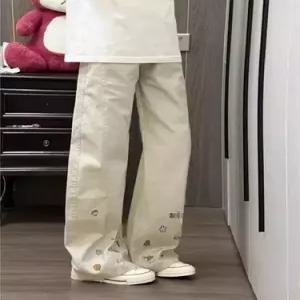 남성용 팬츠 청 와이드 배기핏 캐릭터 커프 유행1