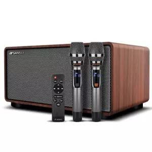 스피커마이크세트 라디오 원목무늬 블루투스 가정용 노래방 무선 자동페어링 음향기기