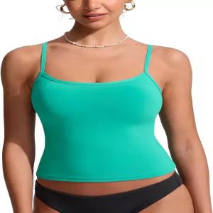 CRZ 요가 스파게티 스트랩 탱키니 탑스 여성용 - 패딩 레이서백 스쿱 넥 수영복 크롭 수영 탱크