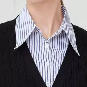 레이어드 여성 페이크 셔츠 스트라이프 줄무늬 페이크 셔츠 세로 카라 레이어드