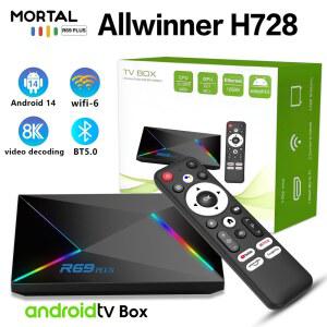 셋톱박스 R69 플러스 TV 박스 안드로이드 14 OS 올위너 H728 옥타코어 WiFi HD 8K 미디어 플레이어 1000M BT5 지원 음성 리모컨 셋톱