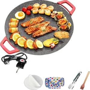 실내 무연 전기 그릴 논스틱 팬 포함 12.6인치 블로팅 종이 10장 수건 3장 음식 집게 1개 나무 손잡이 오일