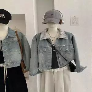 청 봄가을 상의 긴팔 코트 칼라 여성패션 체크 싱글 자켓 DL1