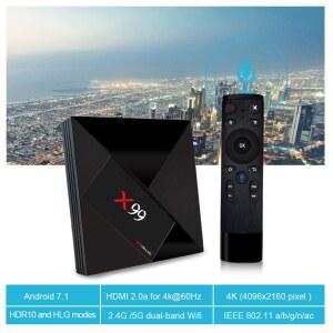 셋톱박스 스마트 TV박스 X99 안드로이드 TV 박스 RK3399 6코어 4G 64G UHD 4K WiFi 1000M LAN BT4 HDR10 미디어 플레이어