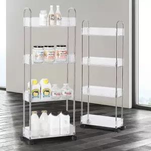 투명 슬림 트롤리 4단 주방 틈새장/카트/틈새/수납/이동식/선반/탁자/좁은틈/세탁실/사이드/진열대/선반대