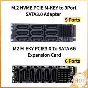 M.2 M KEY NVMe를 9개의 6포트 SATA 3.0 어댑터로 변환하는 PCIE X2 하드 디스크 용량 증가용 NVMe-SATA 컨