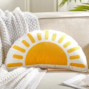 뉴위이 선샤인 던지기 베개 보호 교실 독서 코너 반원형 귀여운 부드러운 태양 장식 도서관 일일 쿠션 홈