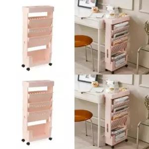 [JED] 이동식 틈새활용 핑크 북카트 북트롤리 5단 북트레일러