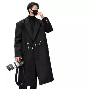 남자 롱코트 남성 정장 가을 모직 버클 겨울 장식 금속 오버핏