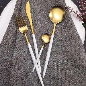 흰색 골드 티타늄 커트러리 양식기세트 6인용 답례품