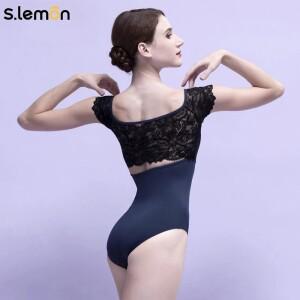 S.lemon 레이스 발레 레오타드 성인 발레리나 반팔 스퀘어 넥 댄스 바디수트 컷아웃 백리스 탑 어린이 소녀