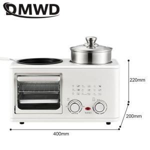 DMWD 4 in 1 가정용 전기 아침 식사 토스터 프라이팬 미니 오븐 빵 피자 메이커 냄비 끓는