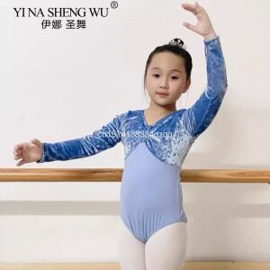 어린이 발레 가을 겨울 레오타드 벨벳 스플라이스 연습복 짧은 긴 소매 댄스 체조 바디수트