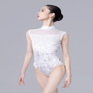 화이트 발레 연습복 성인 여성호환용 벨벳 메쉬 바디 스키니  댄스 기본 트레이닝 레오타드