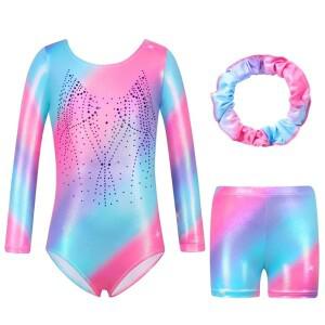 호환용 민소매 발레 댄스 의상 여아호환용 체조 레오타드 점프수트 반바지 및 헤어밴드 댄스웨어 512 세
