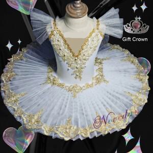 발레 투투  명주 그물 원피스 화이트 블루 체조 레오타드 댄스 코스튬  어린이 소녀 발레리나