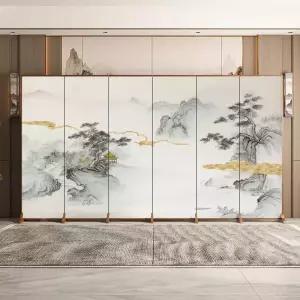 동양화 대형 병풍 레스토랑 고급 2.4m 파티션 높이 K-1 6개 호텔 책가도 폭 1.8m
