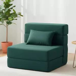 FILUX 접이식 소파 침대 컨버터블 의자 린넨 이불 베개 홈 기숙사 아파트 RV 거실 싱글 사이즈 다크 그린