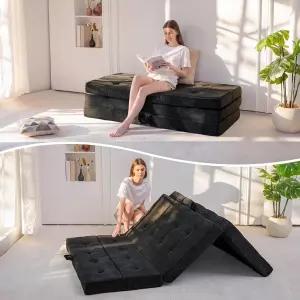 맥스요요 접이식 소파 침대 4인치 터프트 매트리스 손잡이가 있는 휴대용 바닥 유선 패브릭이 게스트 베드