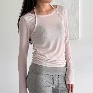 [하프클럽/]여자 레이어드 홀터넥 옆셔링 골지 시스루 긴팔 티셔츠