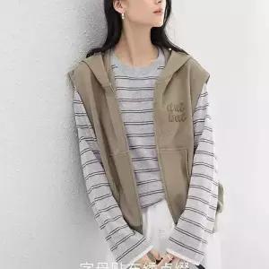 니트 가을 민소매 여자맨투맨티 조끼 집업 후드 게으른 맨투맨 더블 ible3