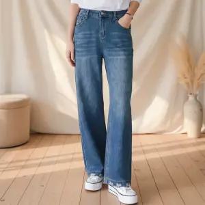 여성 와이드핏 찢청 데일리 밴딩 청바지