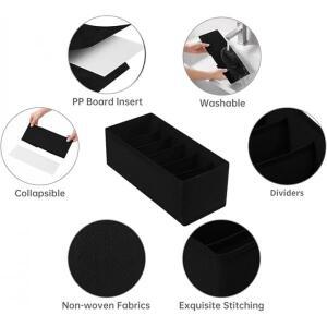 3팩 블랙 패브릭 벨트타이 정리함 옷장 정리 서랍 보관함 접이식 부직포 홀더