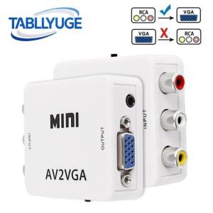 TABLLYUGE AV to VGA 컨버터 어댑터 박스 미니 RCA 비디오 3.5mm 오디오 잭/USB 케이블 포함 프로젝터 PC T