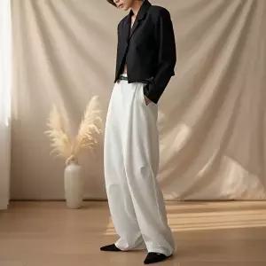 [옷자락]여성 커브드 스트라이프 맥시 와이드 슬랙스