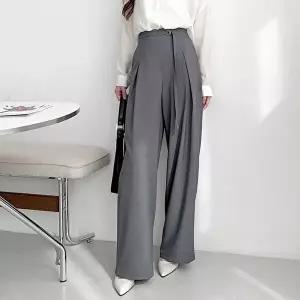 [옷자락]여자 맞주름 와이드 버클 반하이 하객 출근룩 슬랙스
