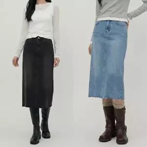 [옷자락]여자 사계절 데일리 워싱 뒷밴딩 데님 롱 스커트