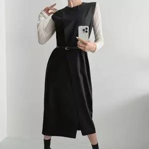 [옷자락]여자 하객룩 포멀 랩원피스 슬림벨트 민소매 롱원피스