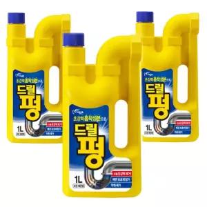 피죤 드릴펑 배수구 배수관 세정제 청소 세면대 이물질 제거 1L 3개