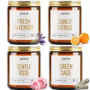 AOOVOO 캔들 세트 - 4PC 향초 28온스 소이 가정용 라벤더/시트러스/로즈/세이지