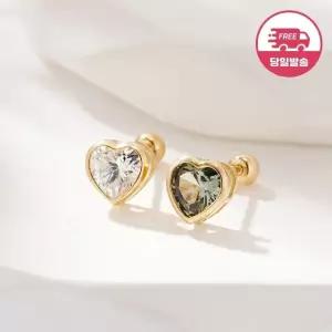 [비앤비골드] 당일발송 14K 뮤트 베젤 5mm 하트 큐빅 피어싱 한쪽 JAE42448