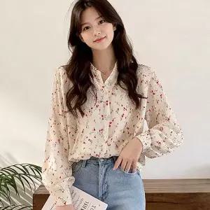 [하프클럽/몽벨리즈]레드플로럴퍼프블라우스 mde2302859