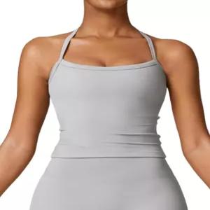 QBGJTD 여성 롱라인 스포츠 브라 크로스백 액티브 짐 요가 패딩 운동 크롭 탱크탑 내장 포함