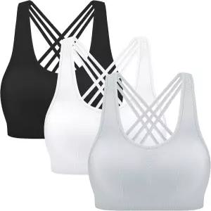 미리티 스트래피 스포츠 브라 여성용 - 요가 체육관 운동 피트니스 팩 3가지 색상 2사이즈 라지 패딩