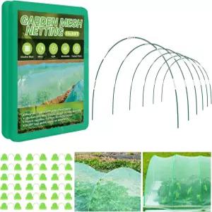 키 큰 침대용 정원 네팅 키트 10x30피트 그린 초미세 메쉬 및 8피트 후프 6세트 곤충 줄 커버 식물 보호