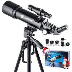 [미국배송] 유안지무 망원경 70MM 구경 400MM 굴절기 천체 휴대용 망원경 삼각대 전화 어댑터 가방 검정 포함 성인용
