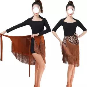 라틴 스커트 긴팔 호피무늬 블랙 댄스복 사교댄스 밸리 프이즈 숏 의상