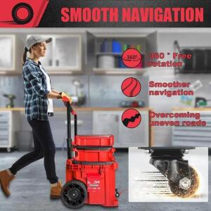 ABCA-스틸 구조 전면 바퀴, 팩아웃 공구함용, 200파운드 용량 캐스터 휠 키트 밀워키 호환 롤링 적합