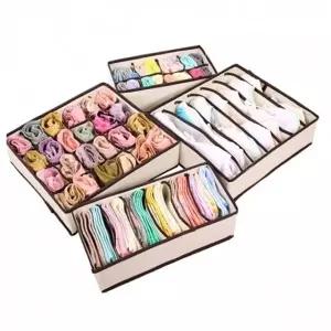 (색상 아이보리)칸막이 부직포 속옷정리함 보관함 4종 세트 DD-10104