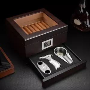 시가 휴미더 원목 습도계 방지 휴미도 버클상자 습기 내장 고급 밀폐 담배 나무 박스