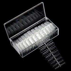 롱 아몬드 네일 팁 투명 물방울 매트 인조 손톱 세트