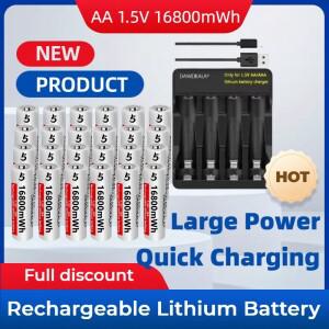 원격 제어 마우스 팬 전기 장난감 손전등 문 잠금 장치 1.5V 16800MWh USB-C 충전식 AA 리튬 배터리