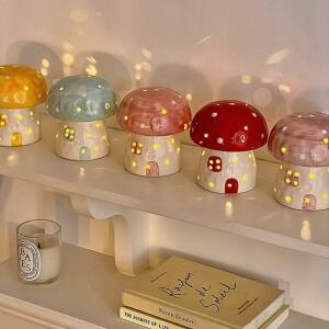 버섯 미니 소형 소형 야간 램프 침대 옆 조명 홈 장식 세라믹 귀여운 생일 선물